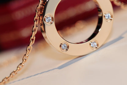 [GALE]LOVE NECKLACE 16MM 6 DIAMONDS PINK GOLD