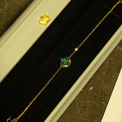 [GALE]SUN MALACHITE 1 DIAMOND PINK GOLD BRACELET
