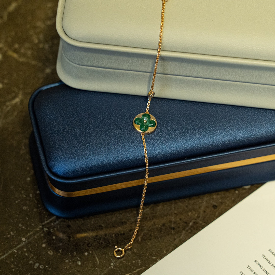 [GALE]SUN MALACHITE 1 DIAMOND PINK GOLD BRACELET