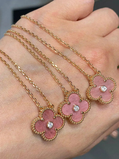 [GALE]CLOVER 15MM DIAMOND RHODONITE NECKLACE