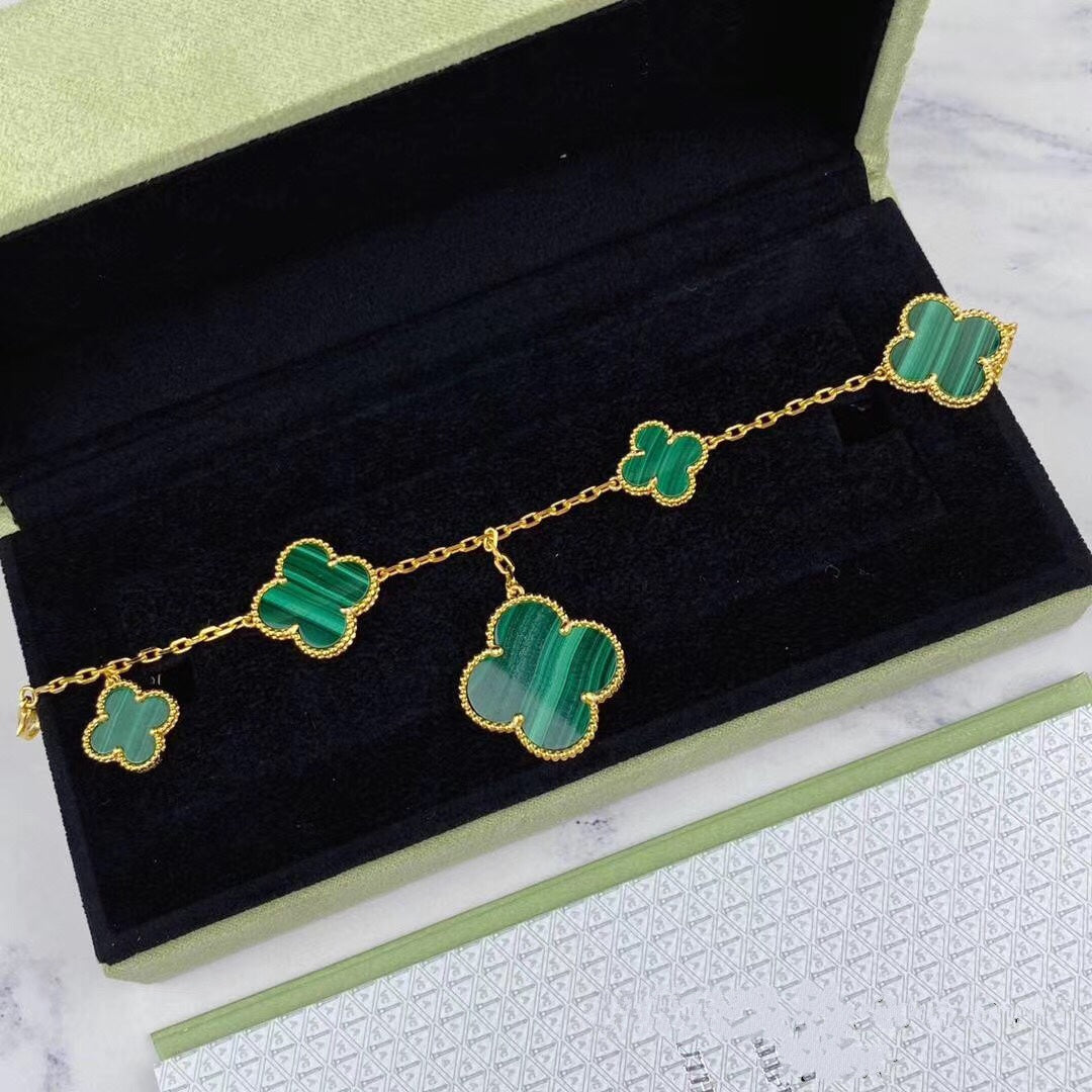 [NOVO]MAGIC CLOVER MALACHITE GOLD ARMBAND 5 MOTIVE