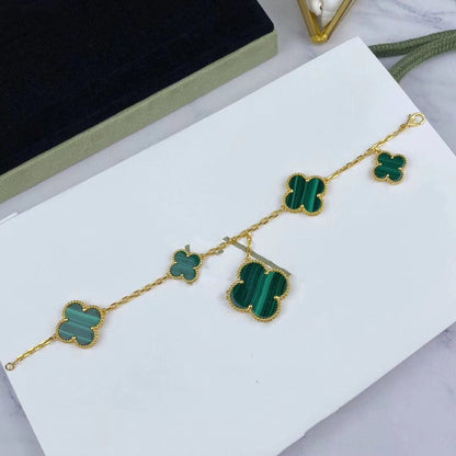 [NOVO]MAGIC CLOVER MALACHITE GOLD ARMBAND 5 MOTIVE
