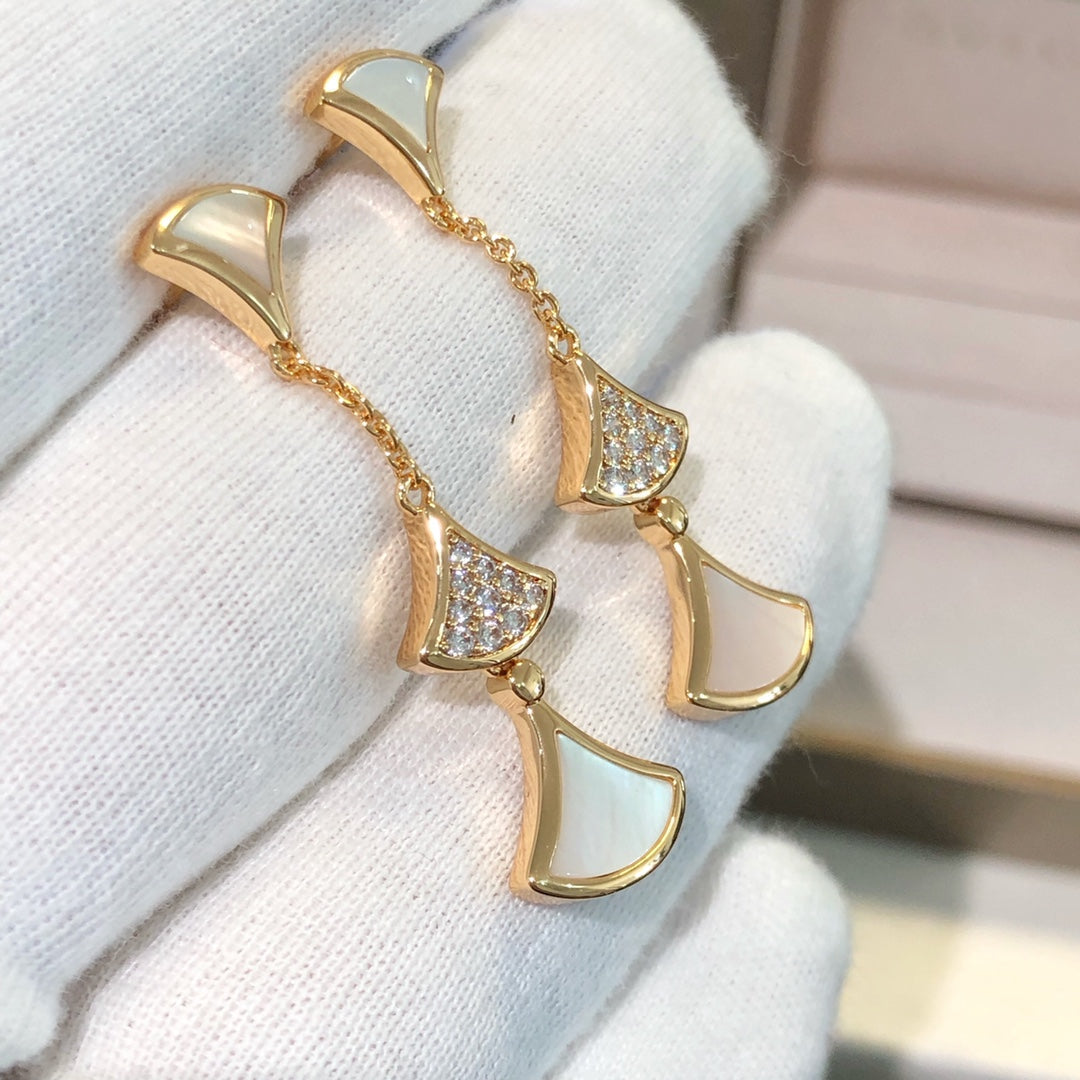 [GALE]DREAM EARRINGS 3 MOTIFS DIAMOND MOP PINK GOLD