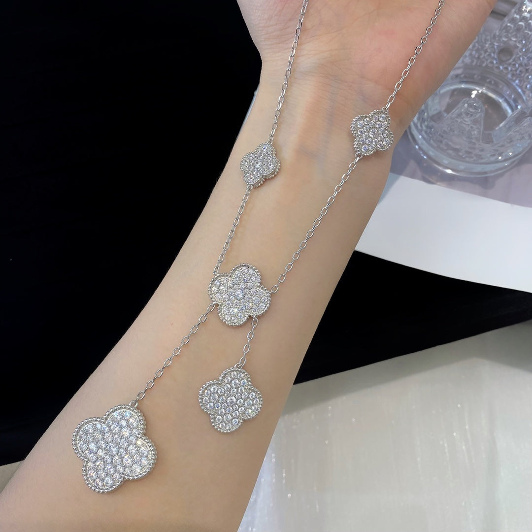 [GALE]CLOVER 5 MOTIFS SILVER DIAMONDS NECKLACE