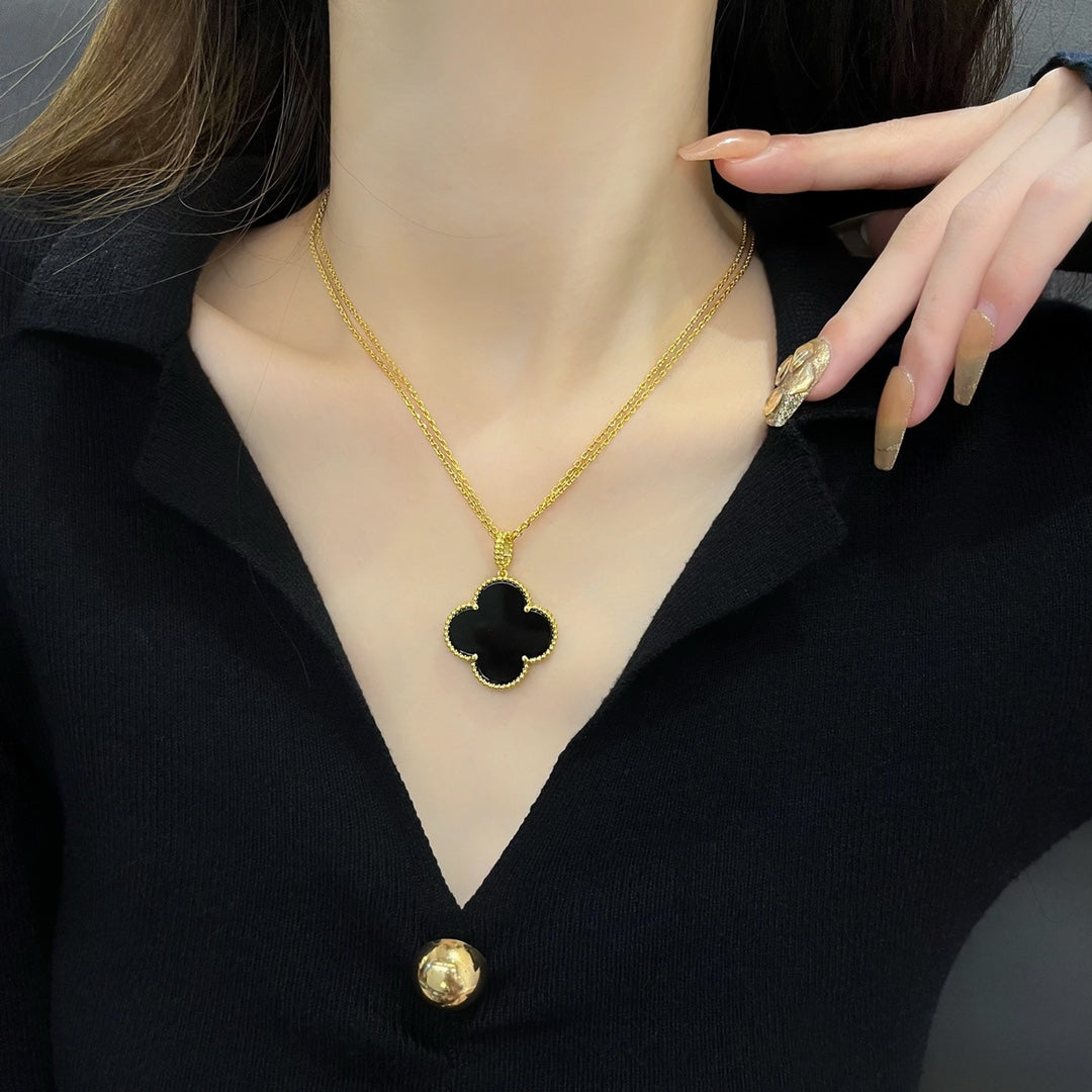 [GALE]CLOVER 25MM NECKLACE GOLD ONYX