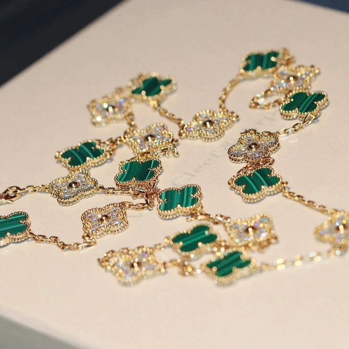 [GALE]CLOVER 20 MOTIFS MALACHITE DIAMOND NECKLACE