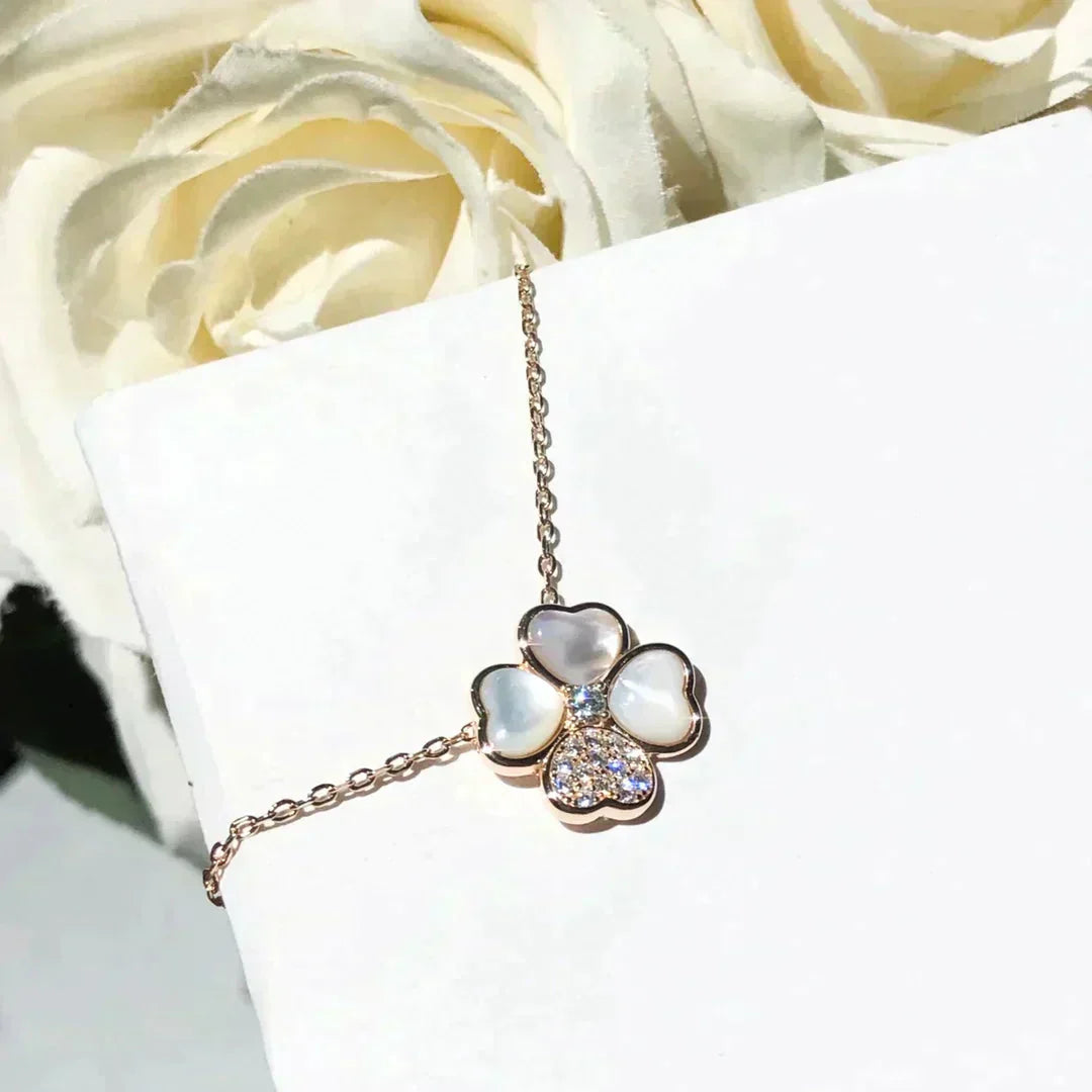 [GALE]CLOVER MOP DIAMOND ROSE GOLD NECKLACE