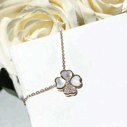 [GALE]CLOVER MOP DIAMOND ROSE GOLD NECKLACE