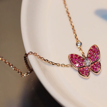 [GALE]BUTTERFLY RED DIAMOND ROSE GOLD NECKLACE