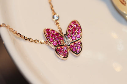 [GALE]BUTTERFLY RED DIAMOND ROSE GOLD NECKLACE