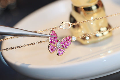 [GALE]BUTTERFLY RED DIAMOND ROSE GOLD NECKLACE