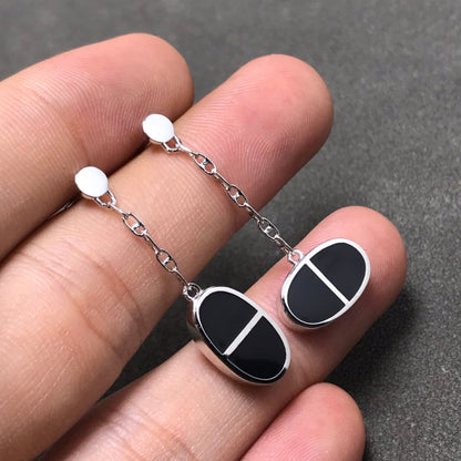 [GALE]CHAINE VERSO BLACK CERAMIC SILVER EARRINGS