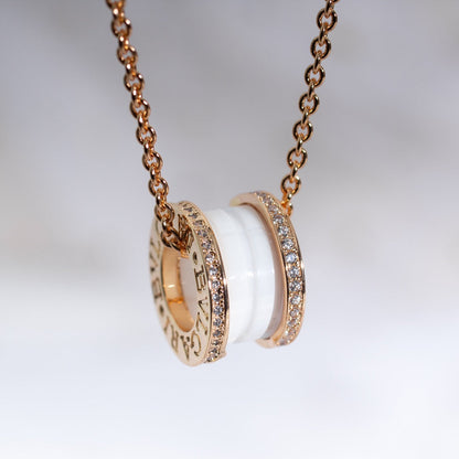[GALE]ZERO 1 WHITE CERAMIC PINK GOLD DIAMOND NECKLACE