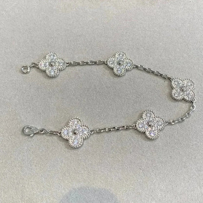 [GALE]CLOVER 5 MOTIFS  DIAMOND BRACELET SILVER