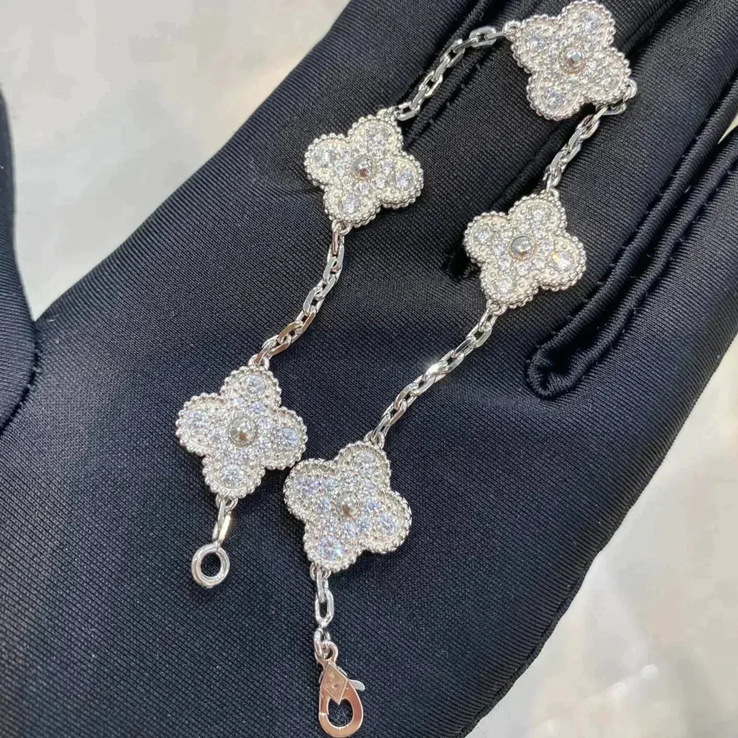 [GALE]CLOVER 5 MOTIFS  DIAMOND BRACELET SILVER