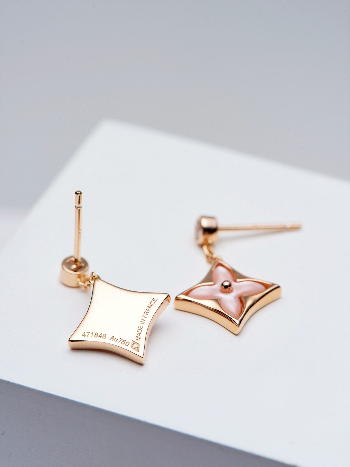 [GALE]DOUBLE STAR PINK GOLD MOP DROP EARRINGS