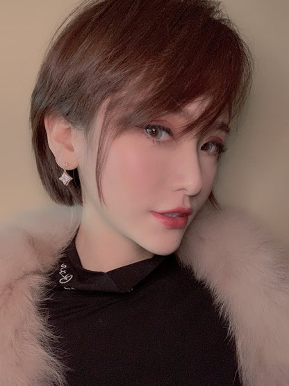 [GALE]DOUBLE STAR PINK GOLD MOP DROP EARRINGS