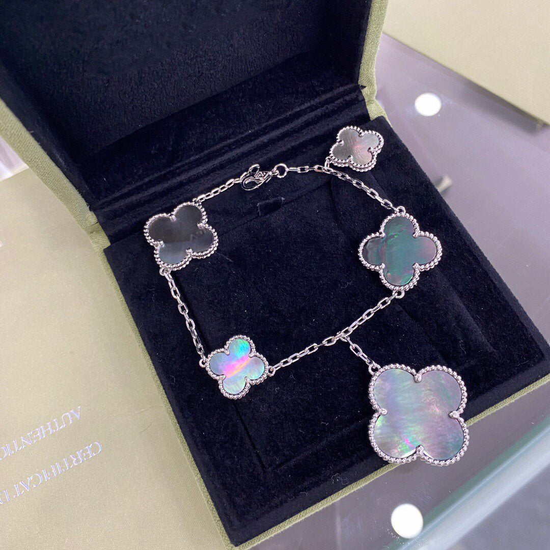 [NOVO]CLOVER 5 MOTIFS SIVLER DARK MOP ARMBAND