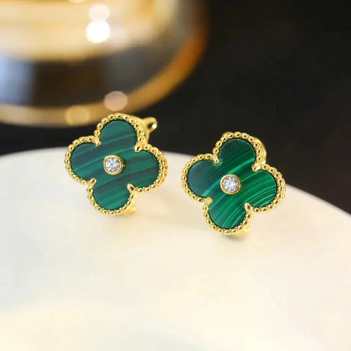 [GALE]CLOVER MEDIUM 1 MOTIFS MALACHITE DIAMOND EARRINGS