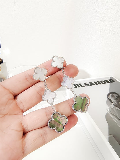 [GALE]CLOVER 3 MOTIFS CHALCEDONY DARK MOP SILVER EARRINGS