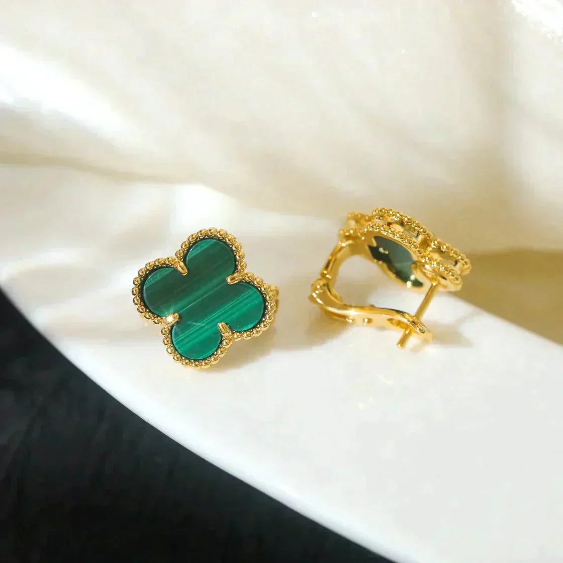 [GALE]CLOVER MEDIUM 1 MOTIFS MALACHITE  EARRINGS
