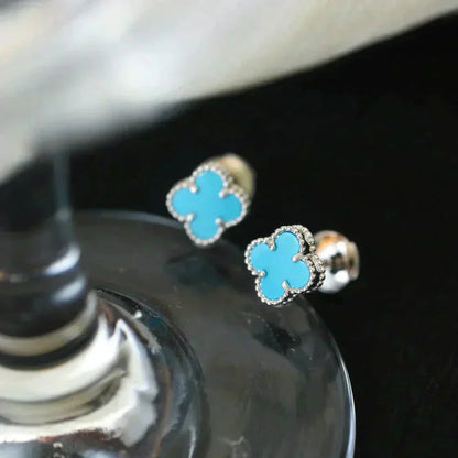 [GALE]CLOVER MINI 9.5MM ONYX STUD EARRINGS SILVER
