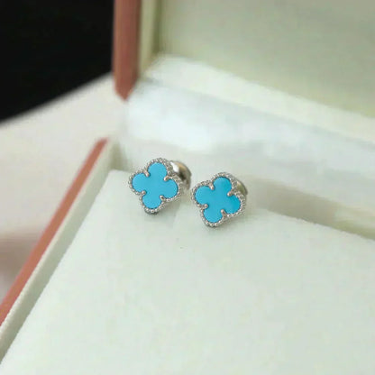 [GALE]CLOVER MINI 9.5MM ONYX STUD EARRINGS SILVER
