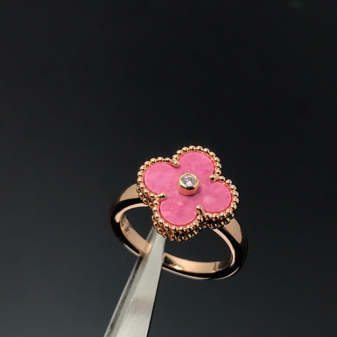 [GALE]CLOVER RHODONITE ROSE GOLD RING