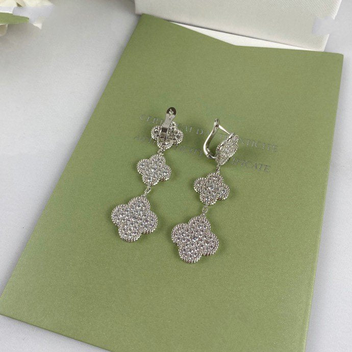 [GALE]CLOVER 3 MOTIF DIAMOND SILVER DROP EARRINGS
