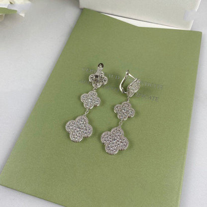 [GALE]CLOVER 3 MOTIF DIAMOND SILVER DROP EARRINGS