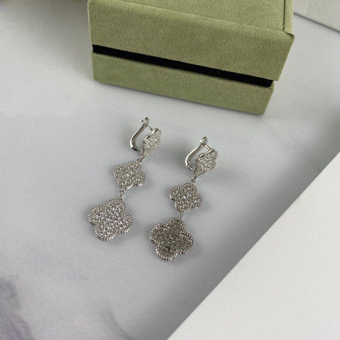 [GALE]CLOVER 3 MOTIF DIAMOND SILVER DROP EARRINGS