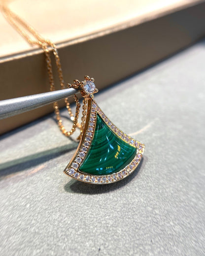 [GALE]DREAM MALACHITE DIAMOND PAVED PINK GOLD NECKLACE