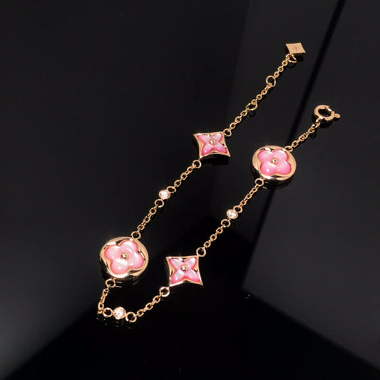 [GALE]STAR AND SUN 4 MOTIF PINK MOP PINK GOLD BRACELET