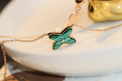 [GALE]JEUX MALACHITE 1 DIAMOND PINK GOLD NECKLACE