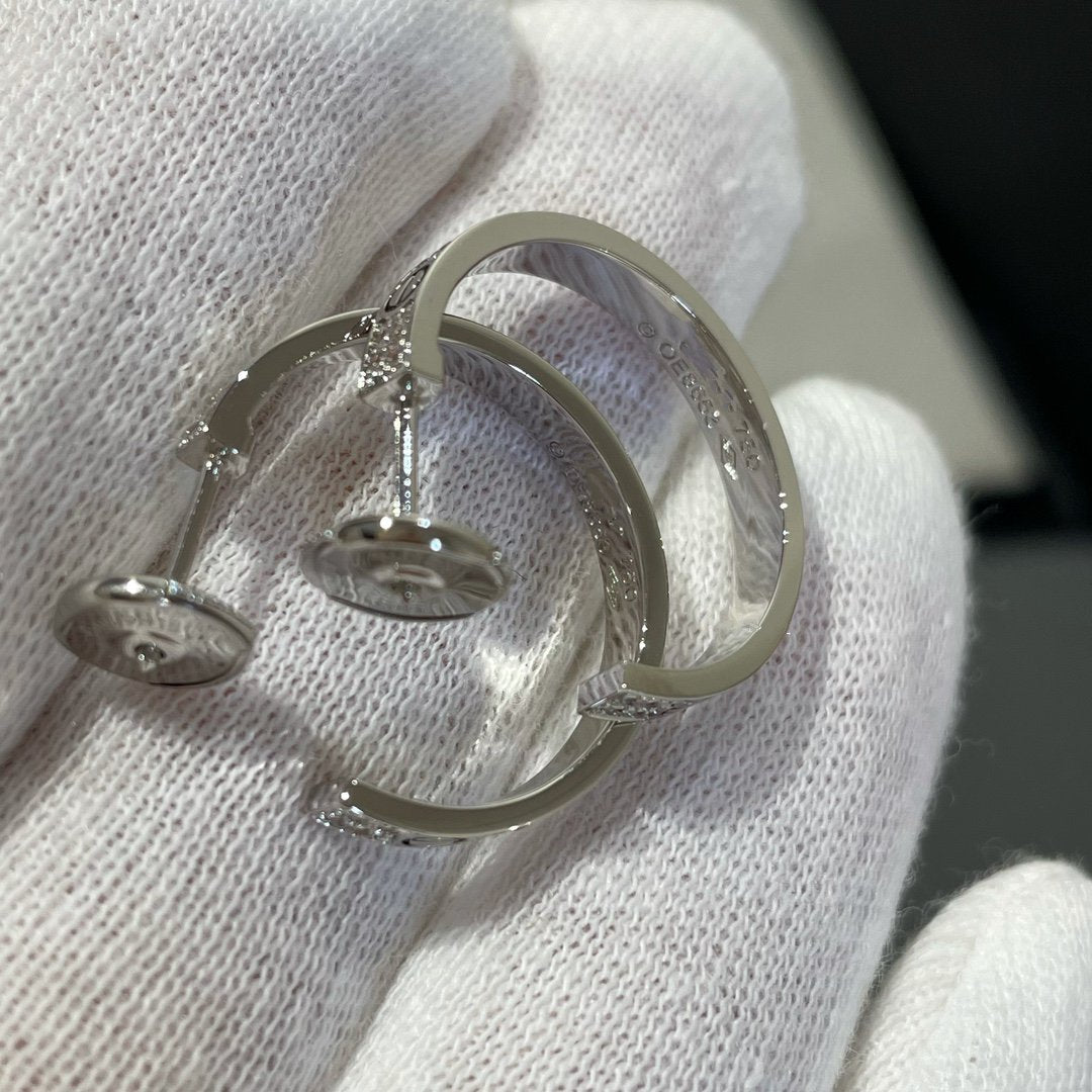 [GALE]LOVE DIAMOND SILVER HOOP EARRINGS