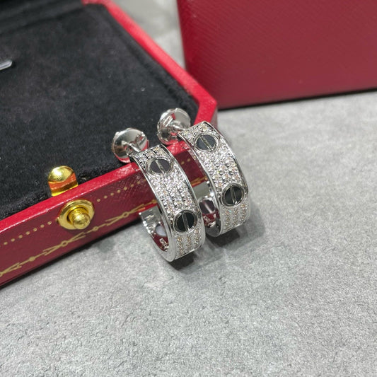 [GALE]LOVE CERAMIC DIAMOND PAVED SILVER EARRINGS