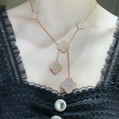 [GALE]CLOVER 6 MOTIF DIAMOND PAVED NECKLACE