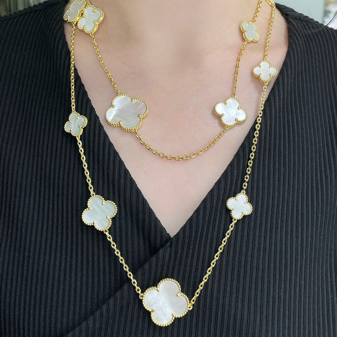[GALE]CLOVER 16 MOTIF WHITE MOP GOLD NECKLACE