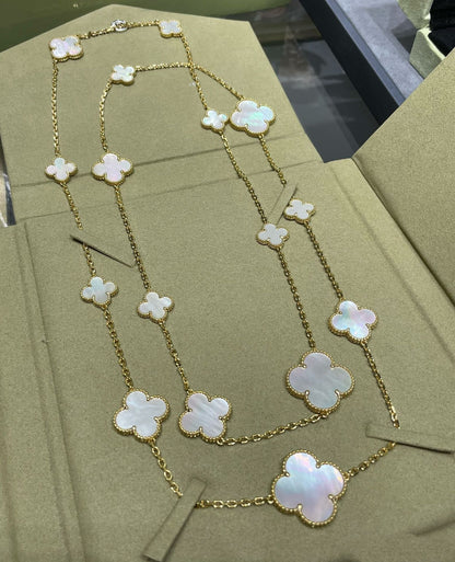 [GALE]CLOVER 16 MOTIF WHITE MOP GOLD NECKLACE