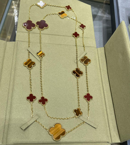 [GALE]CLOVER 16 MOTIF CARNELIAN TIGER EYE ROSE GOLD NECKLACE