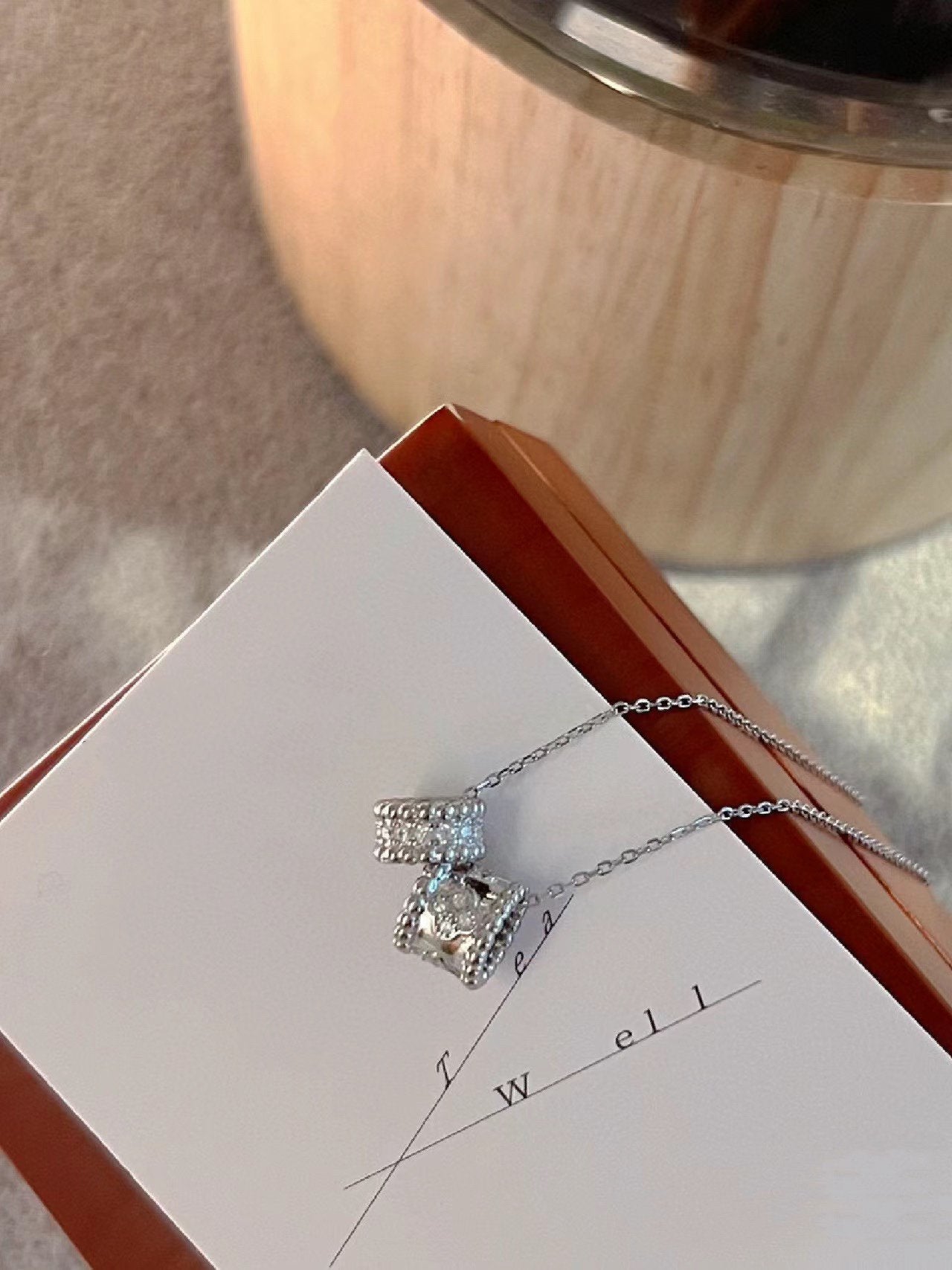 [GALE]PERLEE DOUBLE PENDANT SILVER DIAMOND NECKLACE