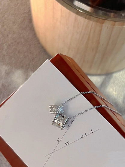 [GALE]PERLEE DOUBLE PENDANT SILVER DIAMOND NECKLACE