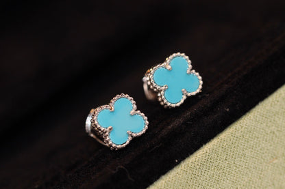 [GALE]CLOVER MINI TURQUOISE SILVER STUD EARRINGS