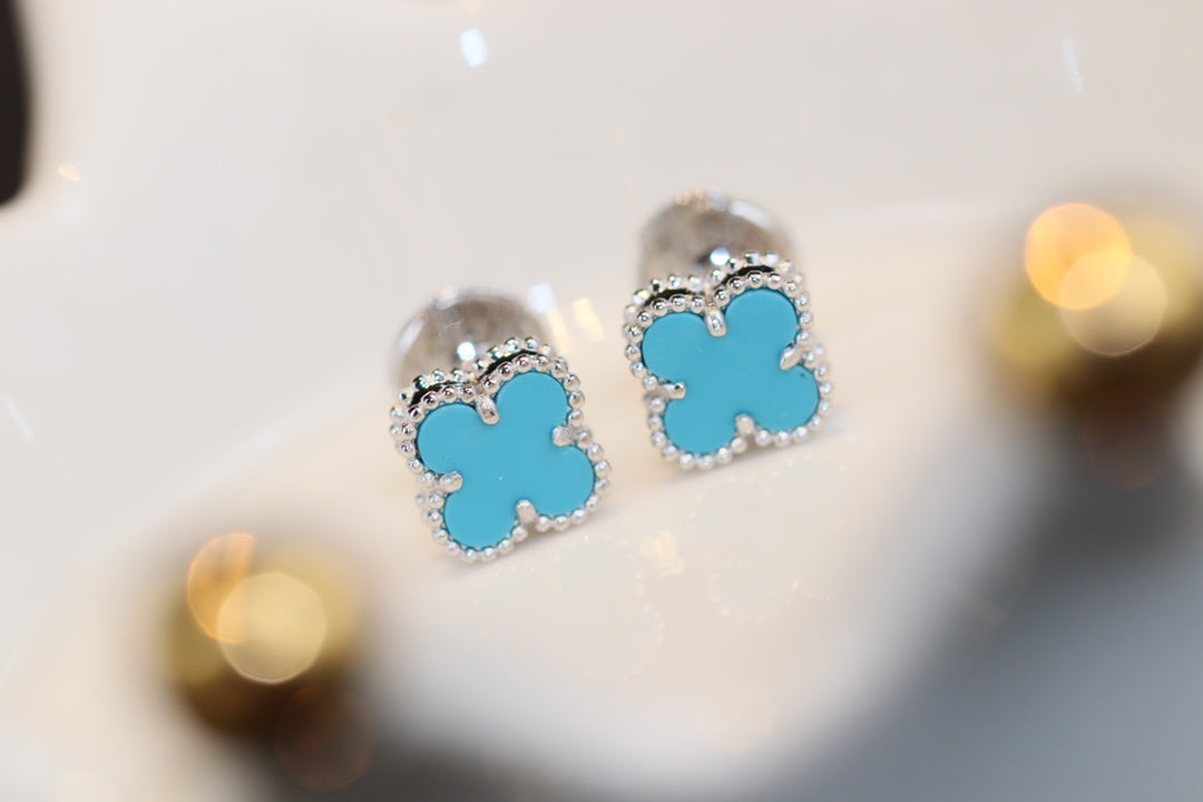 [GALE]CLOVER MINI TURQUOISE SILVER STUD EARRINGS