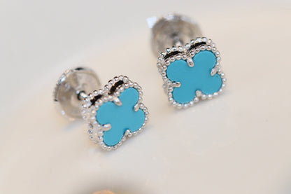 [GALE]CLOVER MINI TURQUOISE SILVER STUD EARRINGS