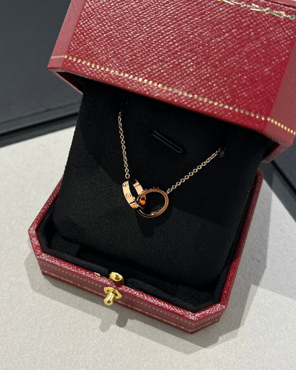 [GALE]LOVE NECKLACE DOUBLE RING PINK GOLD