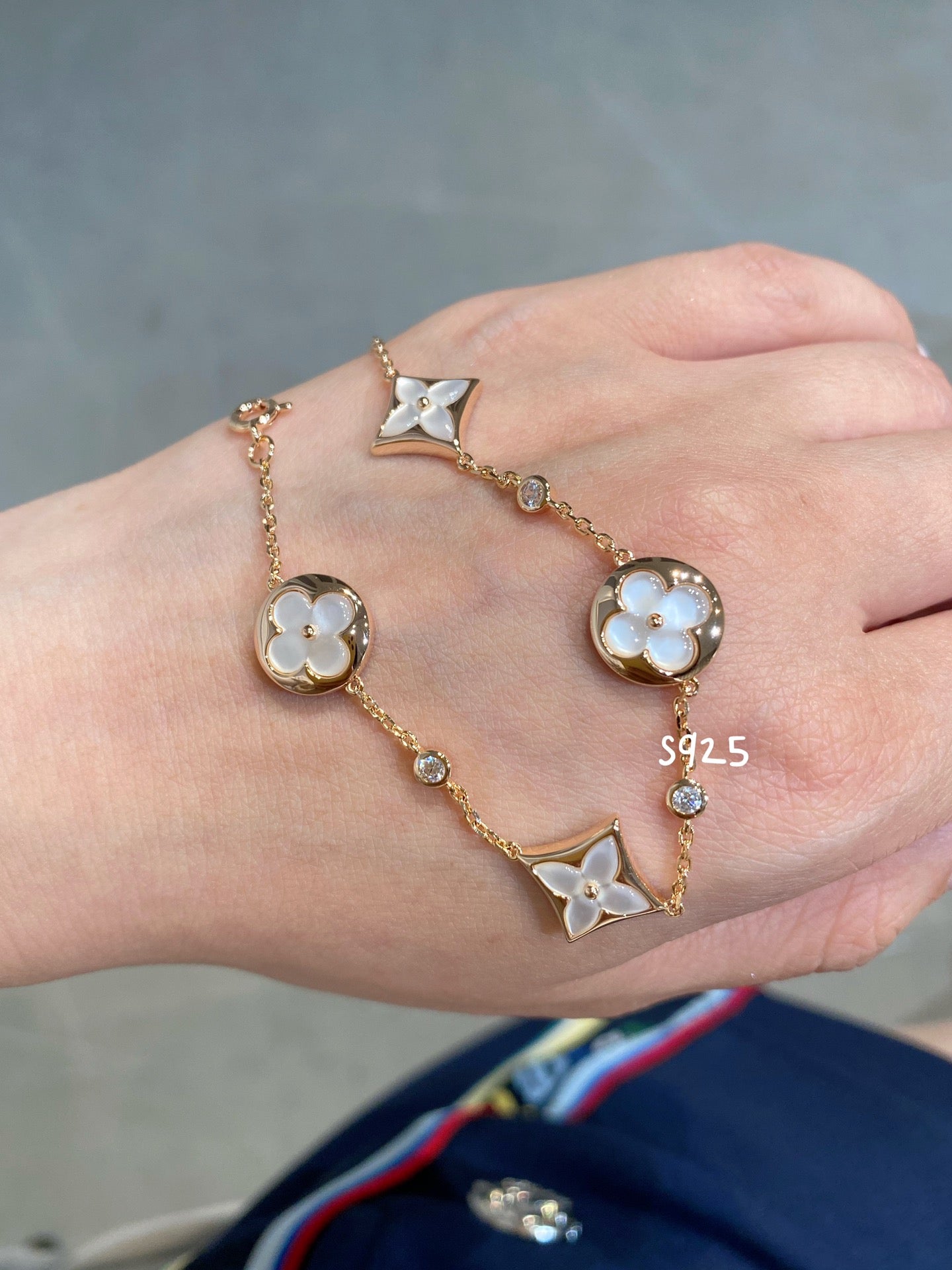 [GALE]STAR AND SUN 4 MOTIF WHITE MOP PINK GOLD BRACELET