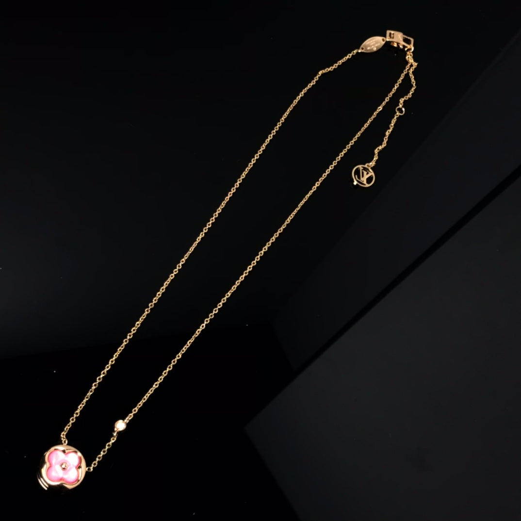 [GALE]COLOR BLOSSOM PINK MOP SUN GOLD NECKLACE