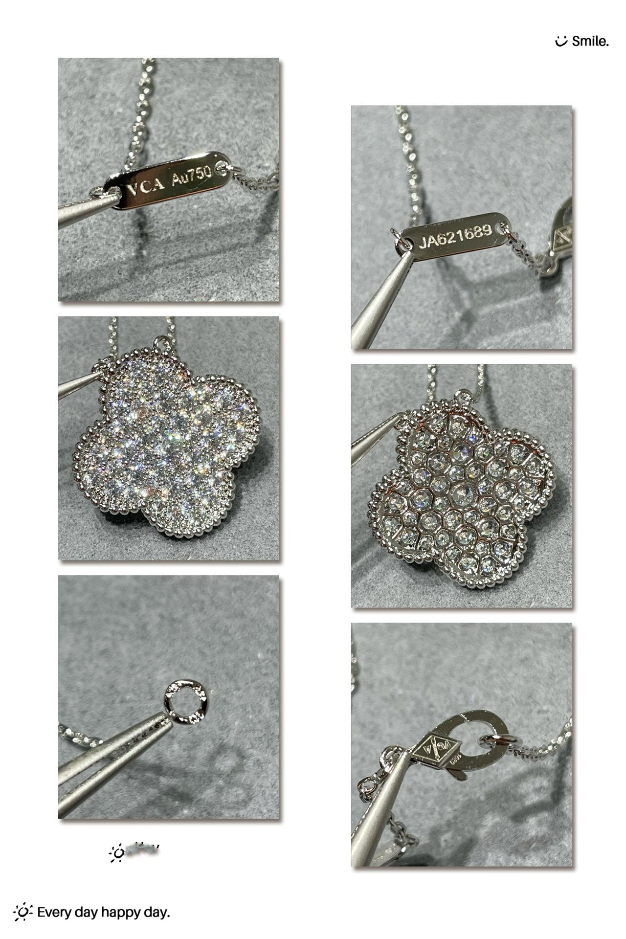 [GALE]CLOVER 25MM LARGE PENDANT DIAMOND PAVED SILVER NECKLACE