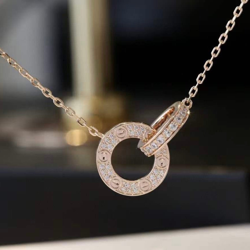 [NOVO] LOVE 7,6 mm Halskette aus Roségold und Silber, komplett mit Diamanten besetzt